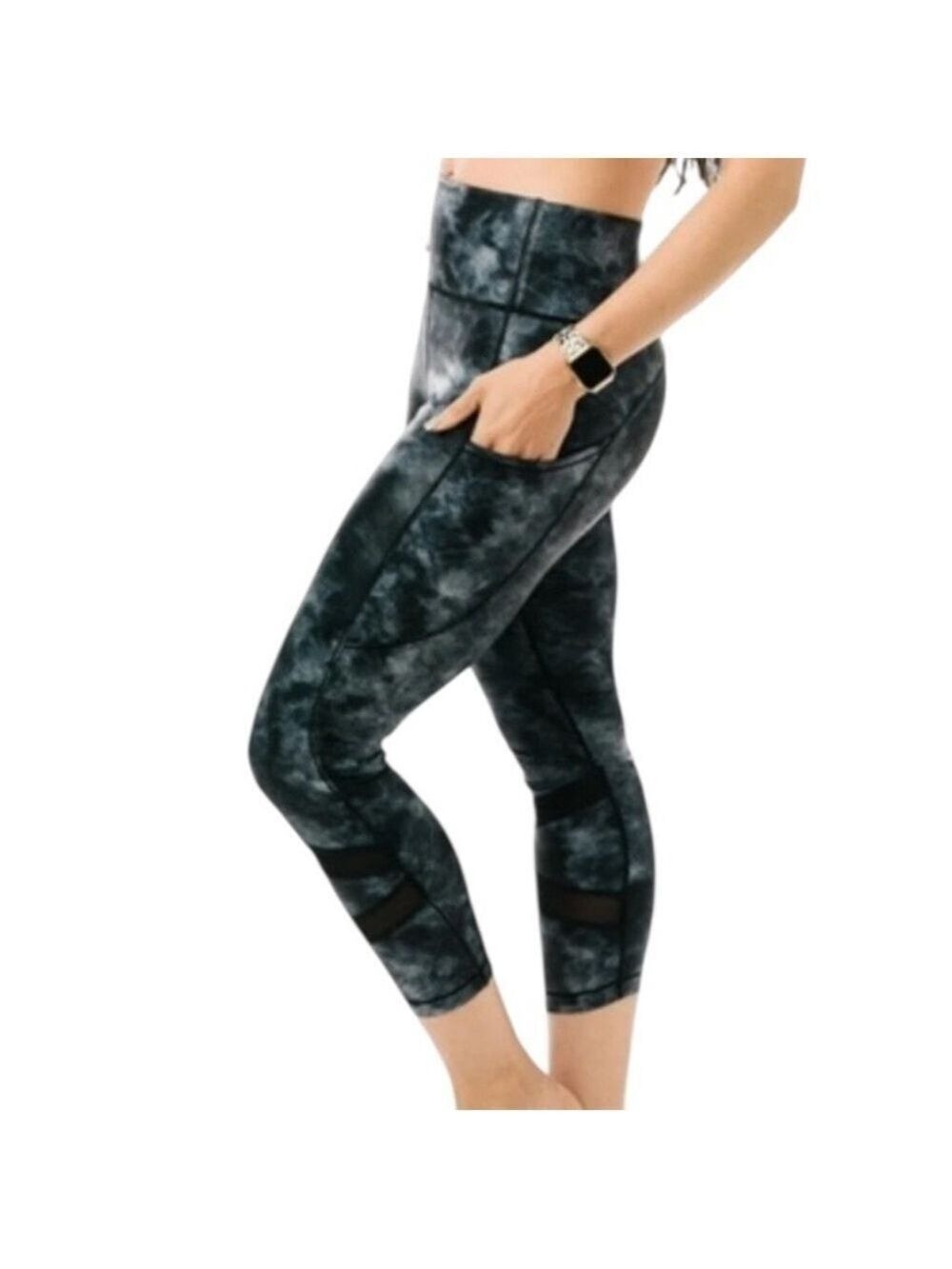Zyia Grey Stonewash Mesh Pocket Leggings 24” Leggings Size 4